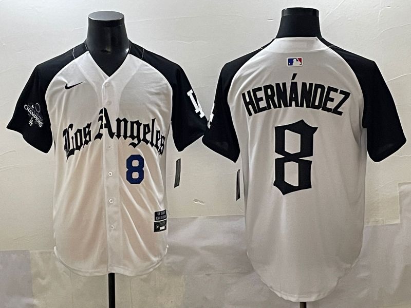 Men 2025 Los Angeles Dodgers #8 Hernandez White black Five generations Joint Name Nike MLB Jersey style 5263->los angeles dodgers->MLB Jersey